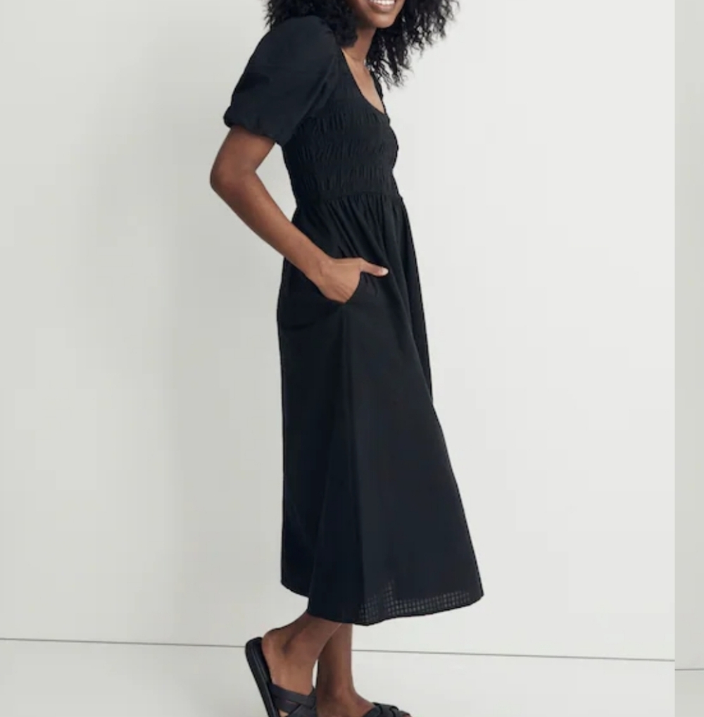 Madewell Lucie Puff Sleeve Cotton Midi Dress Black Size 6 - Picture 2 of 10